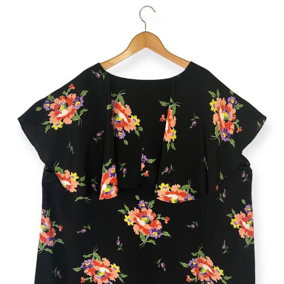 ASOS Design Curve Midi Tea Dress With Cape Back 26 Black Multi Floral Print - Picture 5 of 13